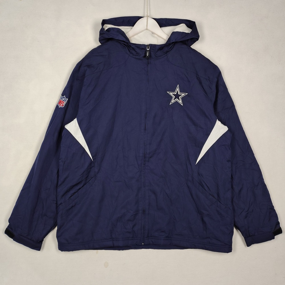 Reebok NFL Onfield Dallas Cowboys Jacket Mens XL Navy Blue Fleece Lined Hooded